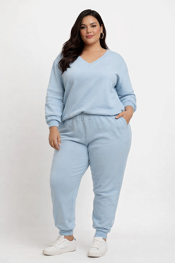 Conjunto Blusa e Calça Moletom Com Ribana