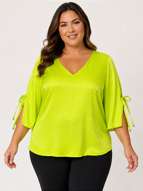 Blusa Cetim Verde Lima plus size