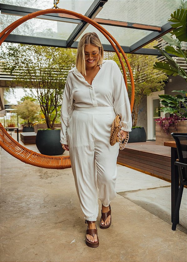 Calça Jogger Off White Feminina Plus Size