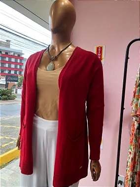 Cardigã Bolso Frontal e Brilho Plus Size Azul