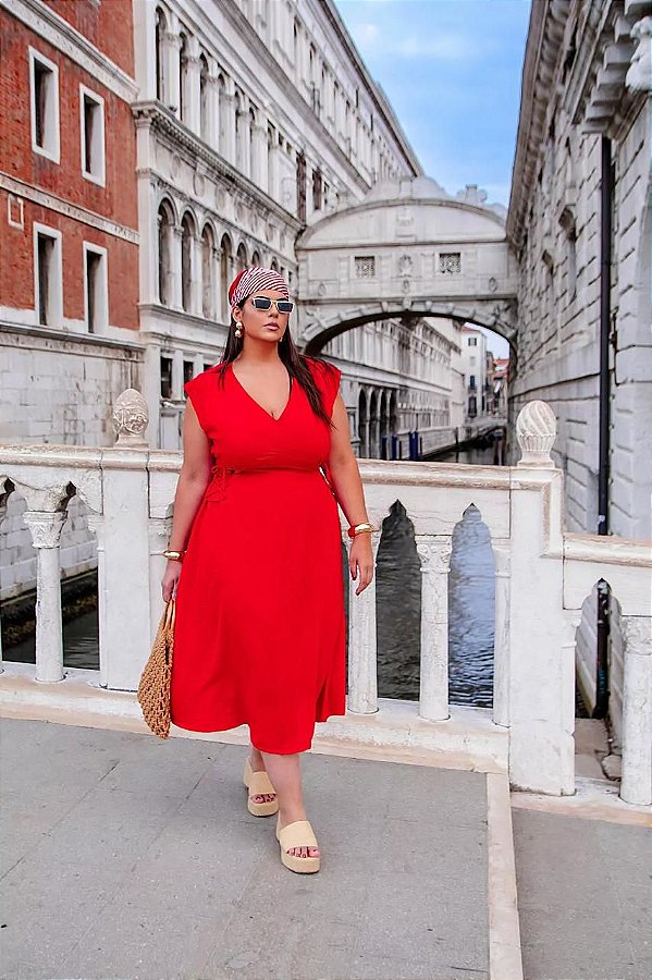 Vestido Vermelho Decote V