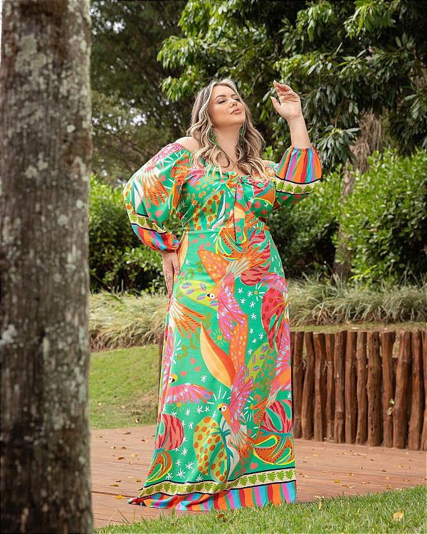 Vestido Barrado Longo Laco Plus Size