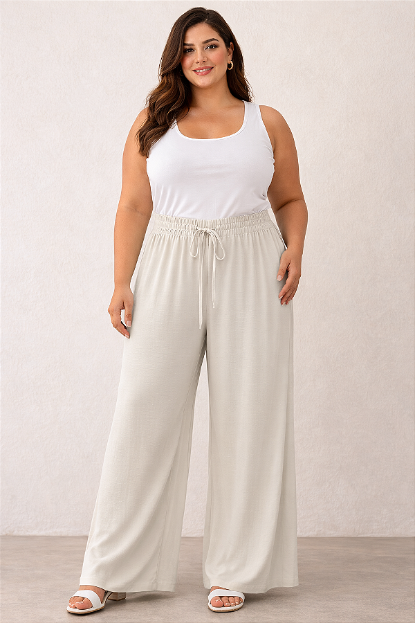 Calça Pantalona com Elastico Plus Size