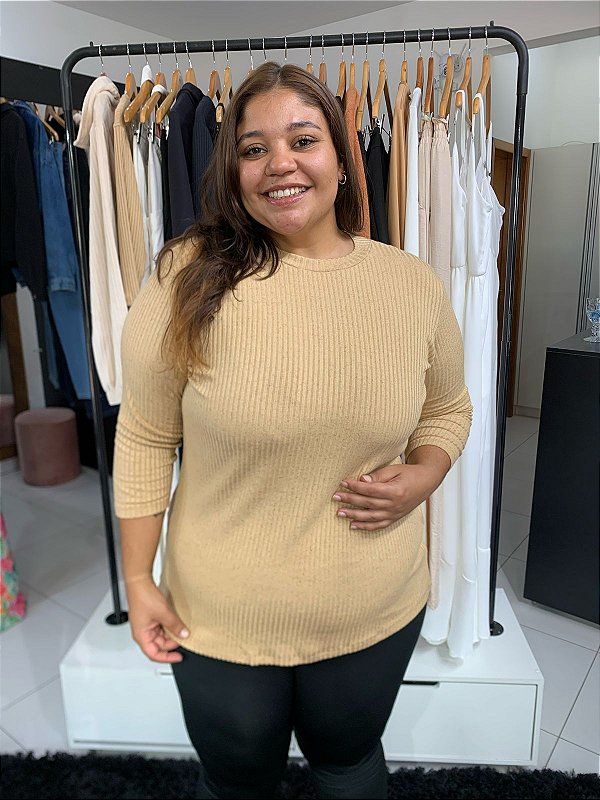 Blusa Canelado Linho Plus Size