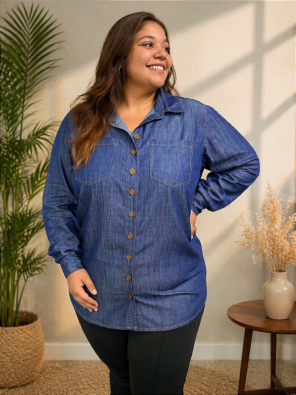 Camisa Denin Plus Size