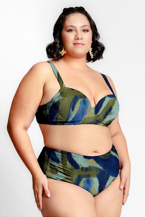 Top Praia Meia Taca Fixo Franzido Laterais Plus Size