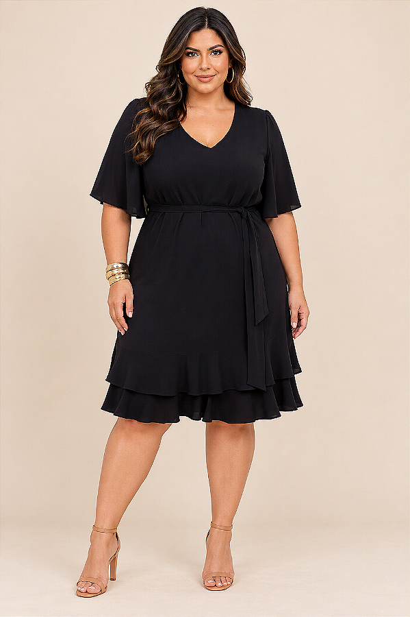 Vestido Liso Babados Barra Plus Size