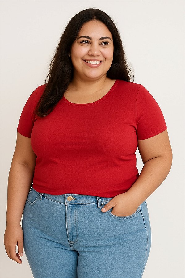 Blusa Basica de Viscose Manga Curta Plus Size