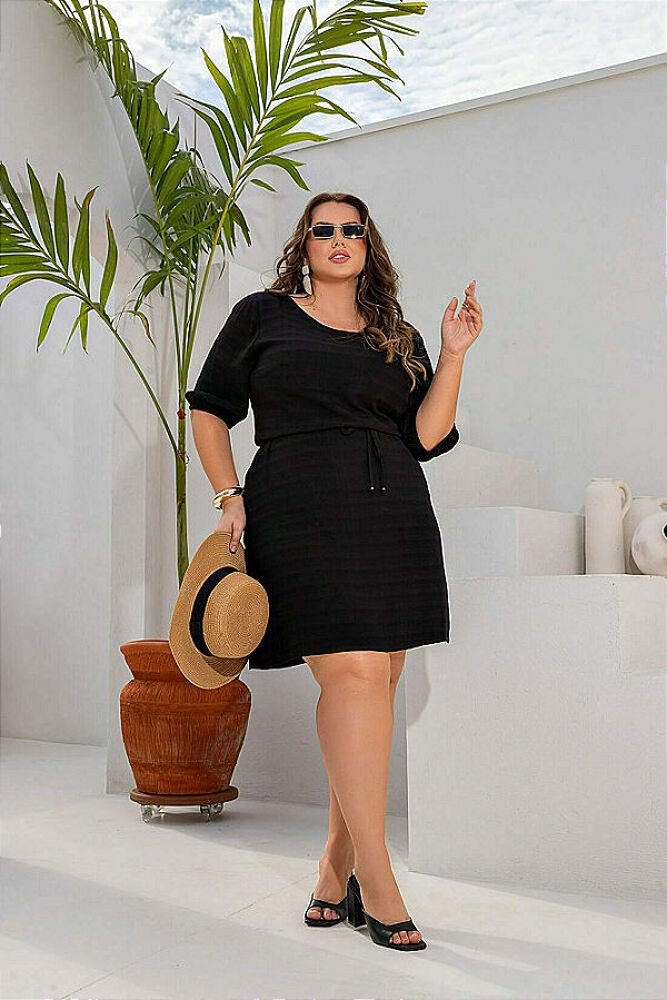 Vestido Curto Textura Preto Plus Size
