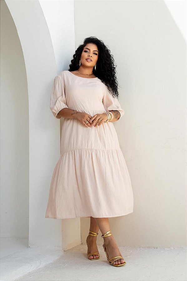 Vestido Midi Recorte Elástico Costa