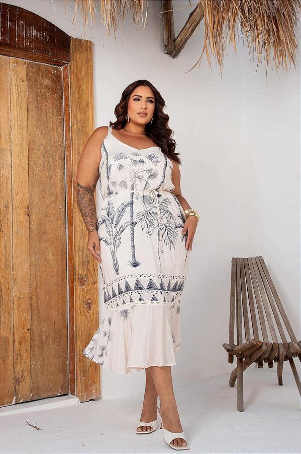 Vestido Detalhe Renda Barra Plus Size
