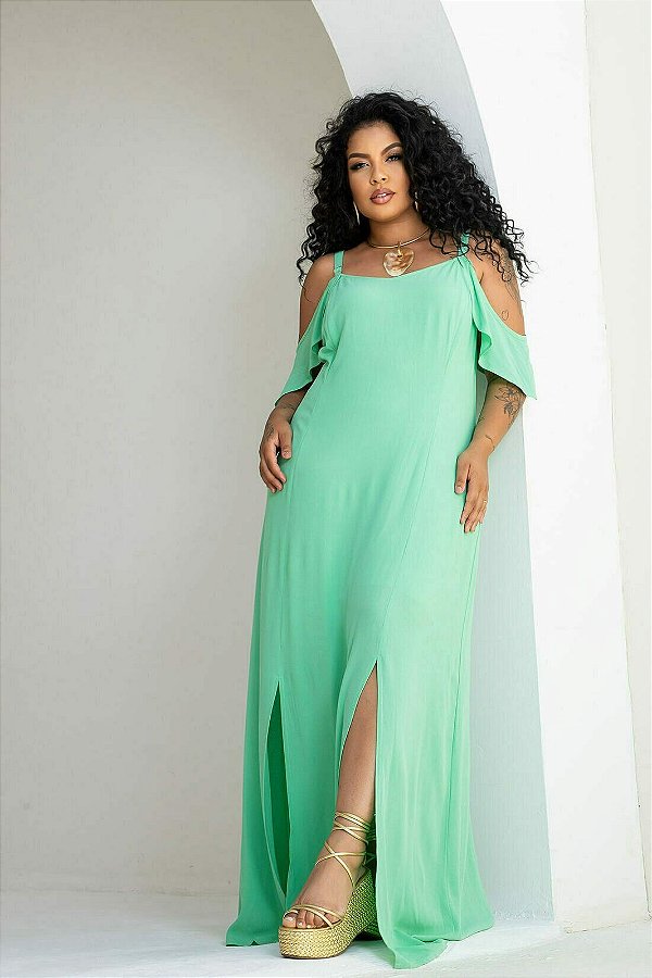 Vestido Longo Recortes Plus Size