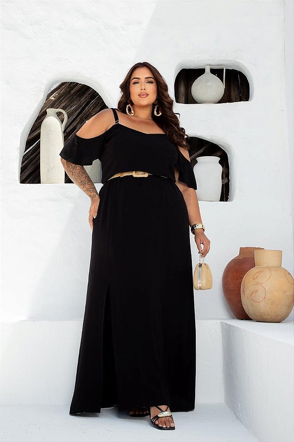 Vestido Longo Recortes Plus Size