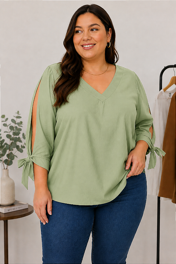 Blusa Ampla Liso Laço