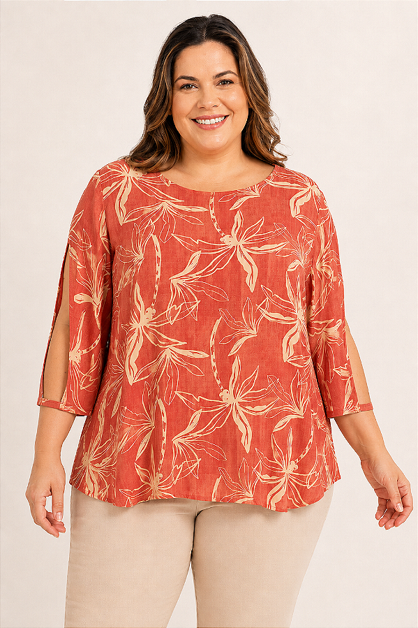Blusa Abertura Manga Plus Size
