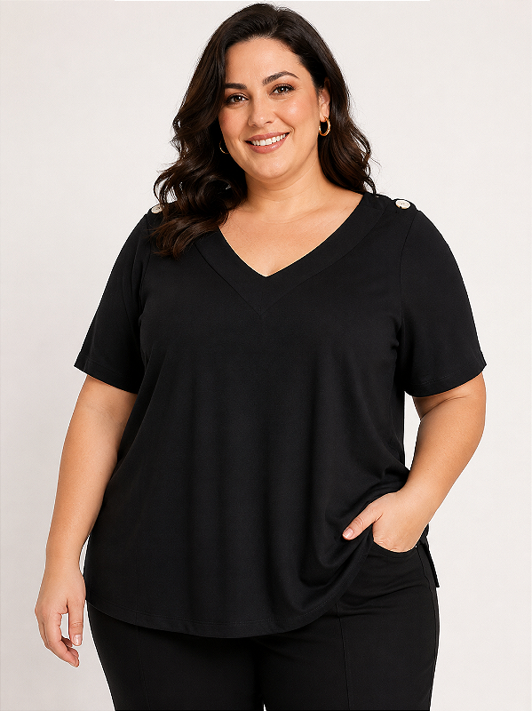 Blusa Detalhe Aplique Gola Plus Size