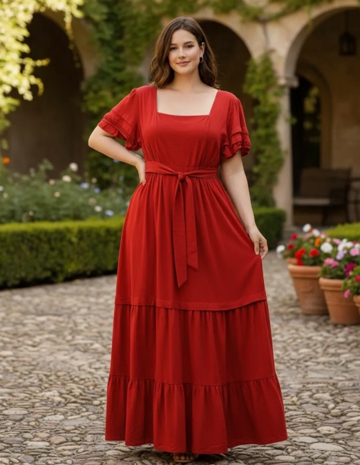 Vestido Liso Longo Com Marias e Manguinha