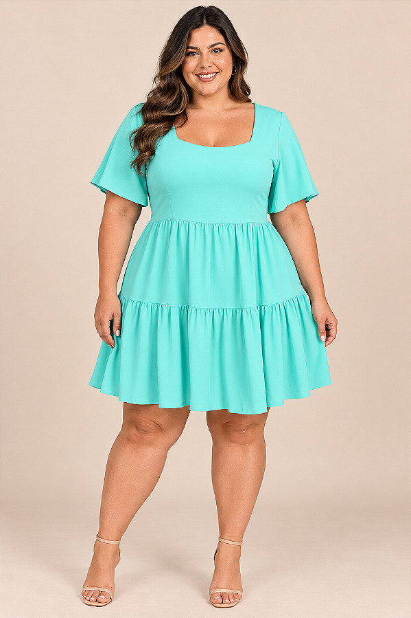 Vestido Curto Recortes Liso