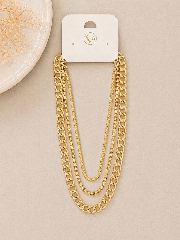 Kit Colar Metal Dourado