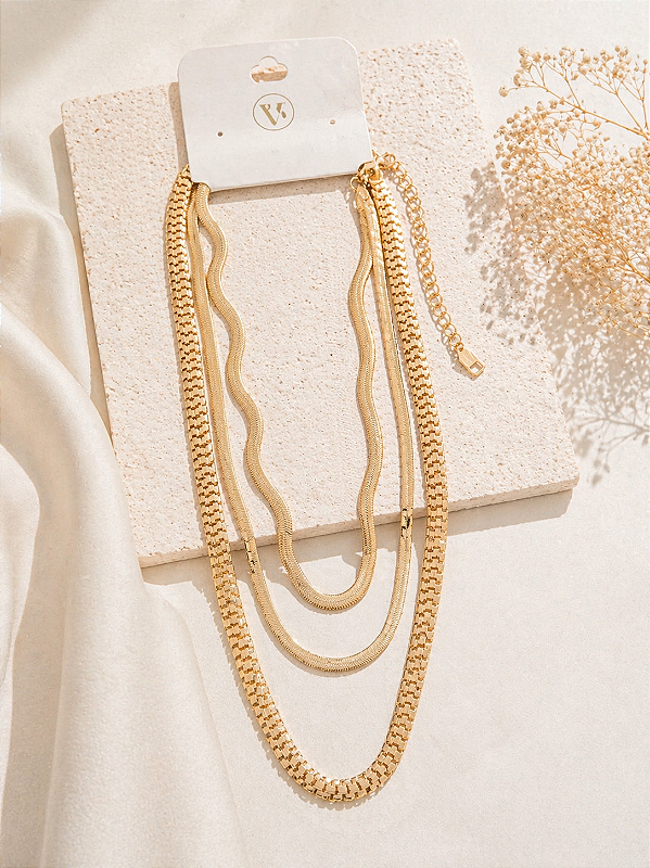 Kit Colar Metal Dourado