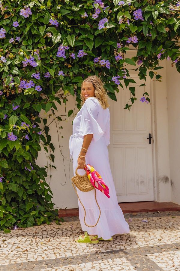 Vestido Longo Manga Flare