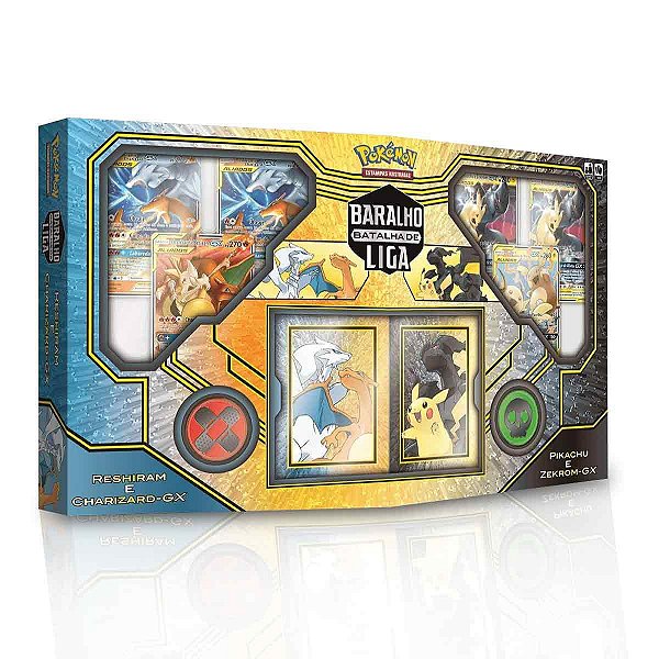 Box de Cartas Pokémon Batalha de Liga Pikachu e Zekrom & Charizard e Reshiram