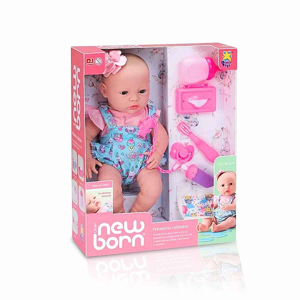 Boneca New Born Primeiros Cuidados - Xixi - chupeta - DiverToys