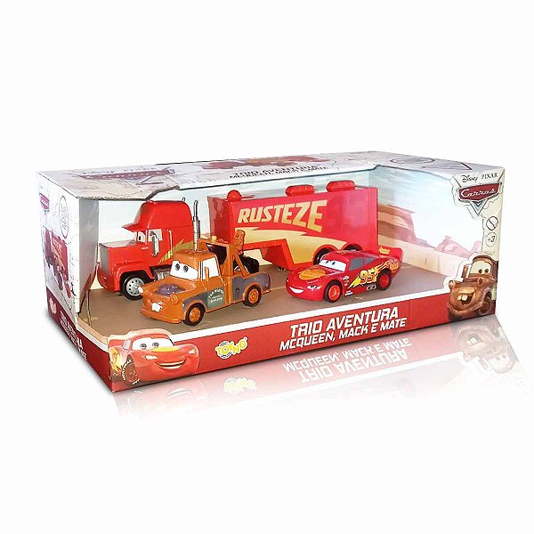 Kit C/ 3 Trio Aventura Carros Disney - Mcqueen, Mack E Mate