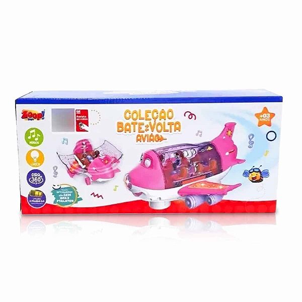 Coleção Avião Bate Volta Luz E Som Zoop Toys Rosa Original