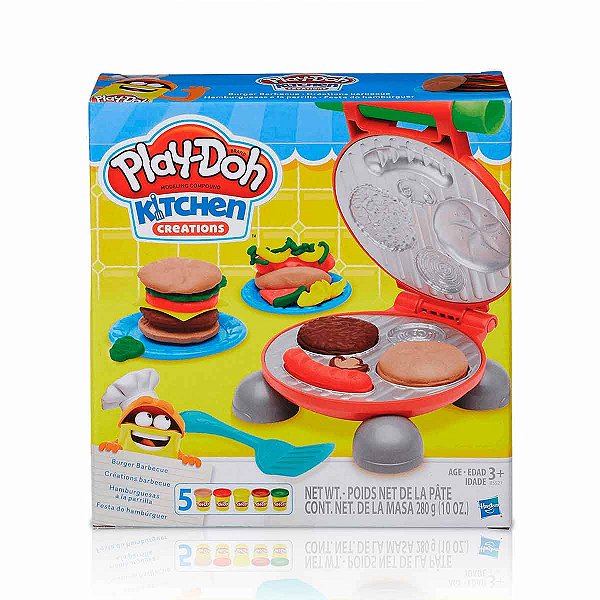 Play-Doh Conjunto de Massinha Festa Do Hamburguer kit com 5 potes de massa de modelar e acessórios