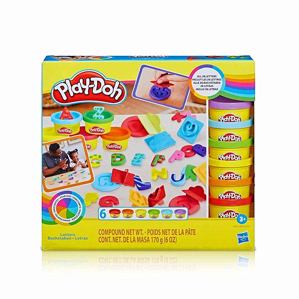 Play-Doh Conjunto de Massinha Letras, kit com 6 potes de massa de modelar e acessórios