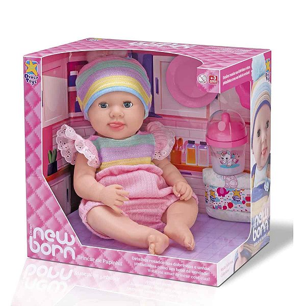 Boneca Diver Reborn Menina Brincar de papinha Divertoys
