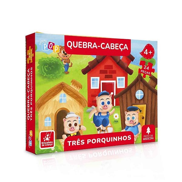 Quebra-Cabeça Três Porquinhos Infantil 24 Peças Madeira