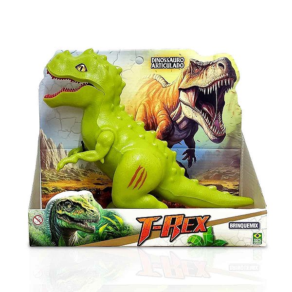 Boneco Tiranossauro Rex Dinossauro Verde Articulado