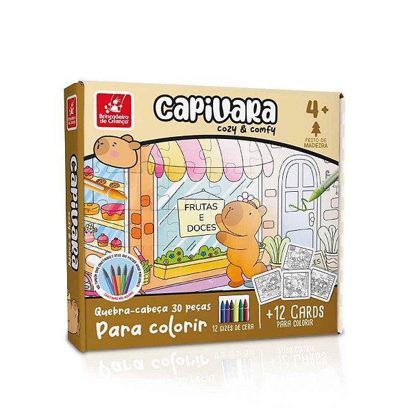 Quebra-cabeça Madeira, Capivara para Colorir, 30 peças