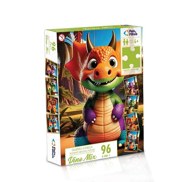 Quebra-Cabeça Dinossauro Dino Mix 4 Em 1 Infantil