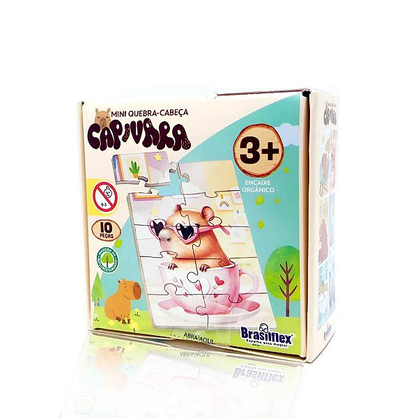 Mini Quebra-cabeça De Madeira Capivara Óculos 10 Peças