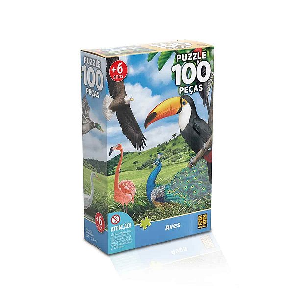 Quebra-cabeça cartonado aves 100 peças unidade - Grow