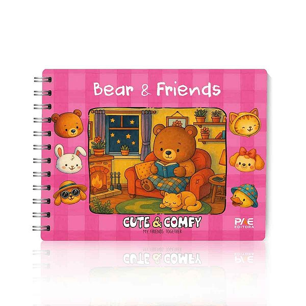 Livro de colorir cute e comfy bear e friends