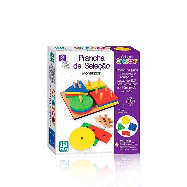 Brinquedo pedagógico madeira prancha de seleção 16Pçs - Nig Brinquedos