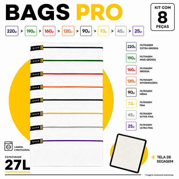 Kit Bags Full Mesh - 27L com 8 Bags + Tela de secagem