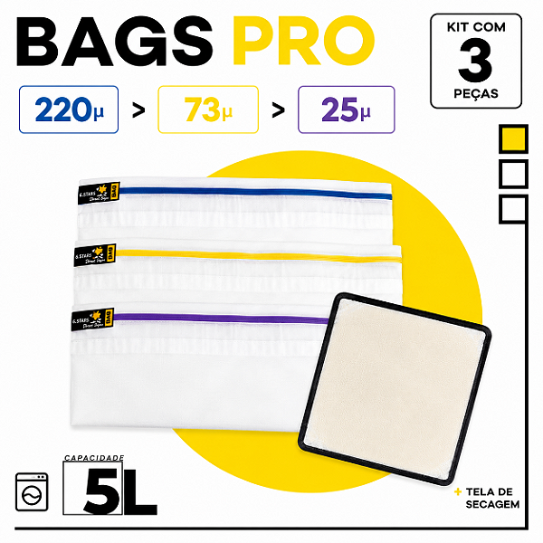 Kit Bags de Ice Full Mesh- 5L com 3 Bags + Tela de secagem