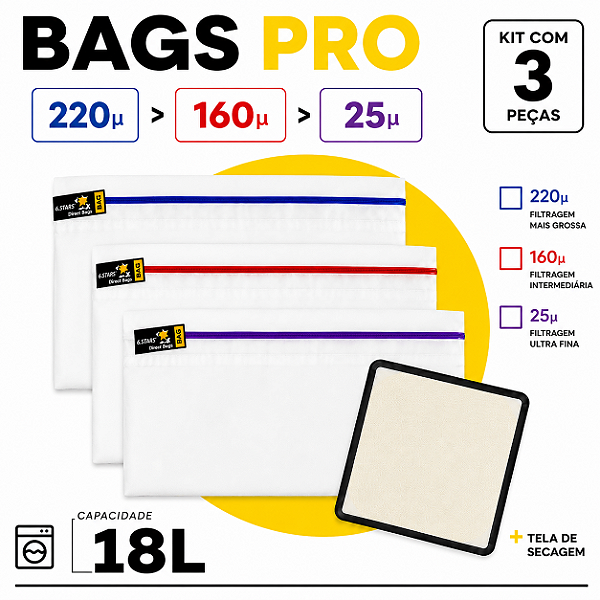 Kit Full Spectrum de Bags de Ice Full Mesh- 18L com 3 Bags + Tela de secagem