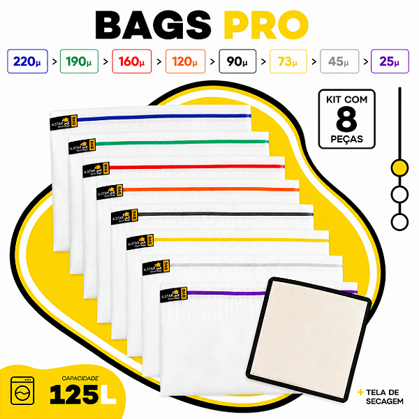 Kit Bags Full Mesh - 125L com 8 Bags + Tela de secagem