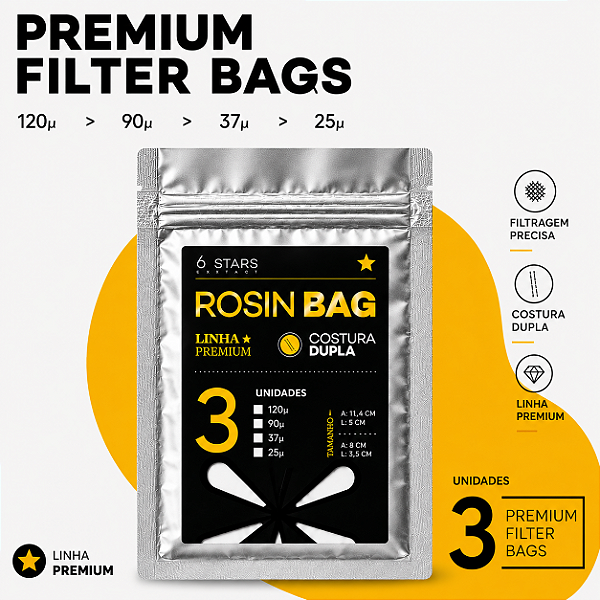 Premium Filter Bag (5 bags)- Costura Dupla- Tamanho 8 cm x 15 cm (GRANDE)