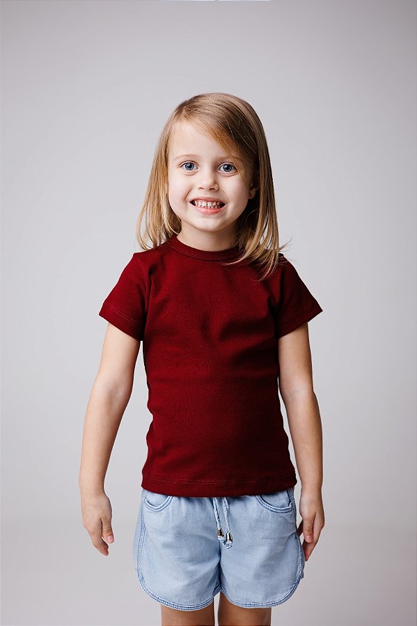 CAMISA DE MANGA CURTA E GOLA REDONDA INFANTIL DE RIBANA - UNISSEX 1 AO 12 ANOS - MARSALA