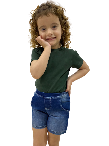 CAMISA DE MANGA CURTA E GOLA REDONDA INFANTIL DE RIBANA - UNISSEX 1 AO 12 ANOS - VERDE MILITAR