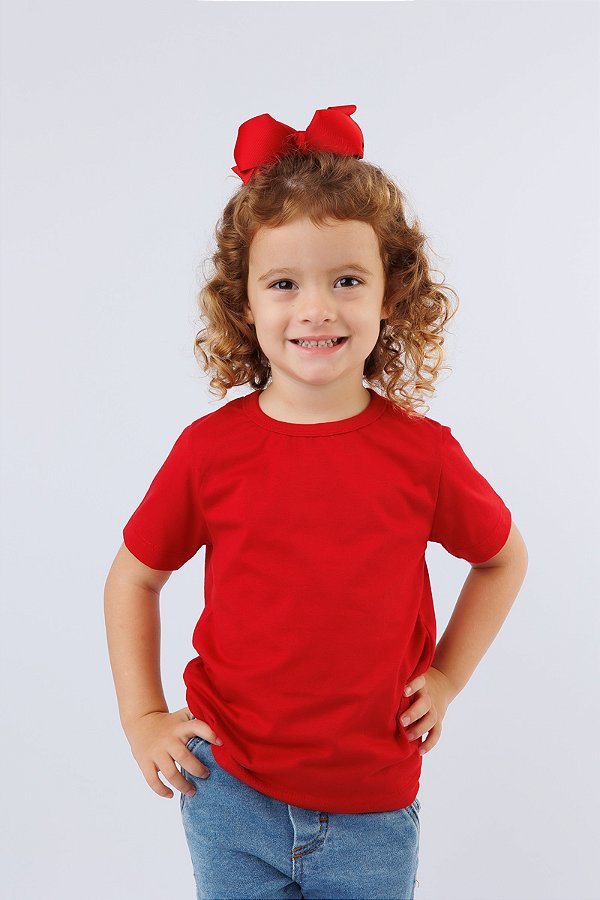 CAMISETA INFANTIL DE MEIA MALHA 100% ALGODÃO UNISSEX 1 AO 14 - VERMELHA