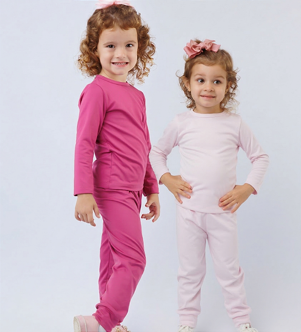 KIT DE 2 CONJUNTOS TÉRMICOS E PELUCIADOS COM BLUSA DE MANGA COMPRIDA E CALÇA INFANTIL UNISSEX 1 AO 14 - VIOLETA E ROSA BEBÊ