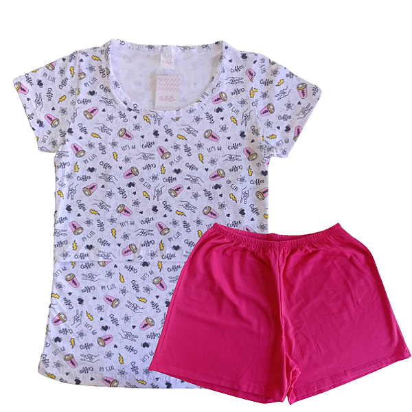 PIJAMA FEMININO COM CAMISA DE MANGA CURTA COM ABERTURA PARA AMAMENTAÇÃO E SHORTS - COFFE E ROSA